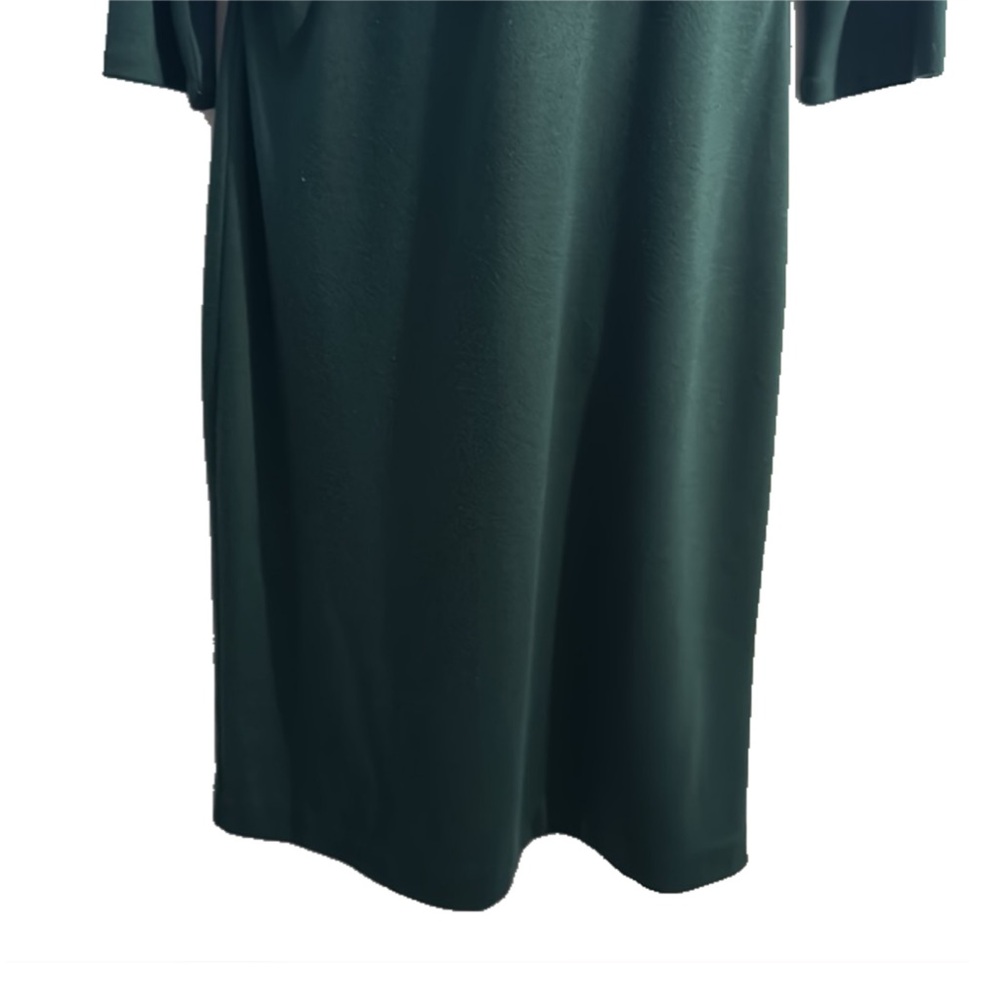 Ann Taylor size 10 emerald green 3/4 sleeve below the knee faux wrap vneck dress - Picture 4 of 10
